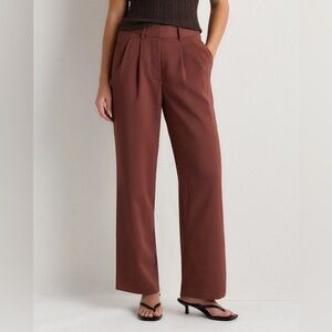 Quince Stretch Crepe Pleated Wide Leg Pants in Redwood Brown